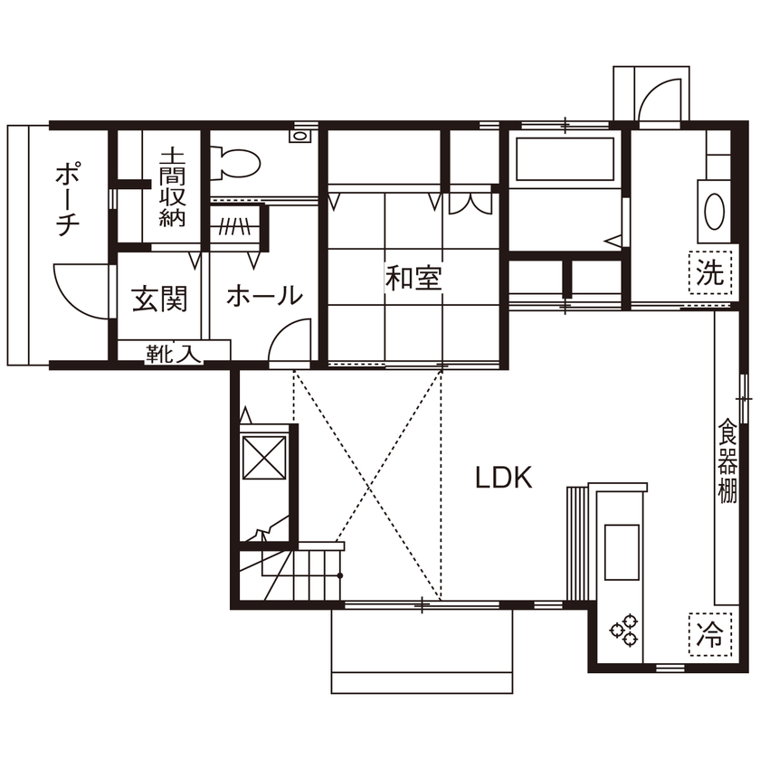 クレバリーホーム 憧れと暮らしやすさを両立した、開放感あふれる南欧テイストの住まいを求めての間取り図（4LDK）1階