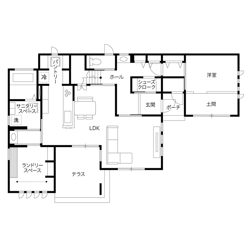 クレバリーホーム 時間のゆとりをうむ「家事ラク」な家で、家族団らんも趣味も満喫の間取り図（5K以上）1階