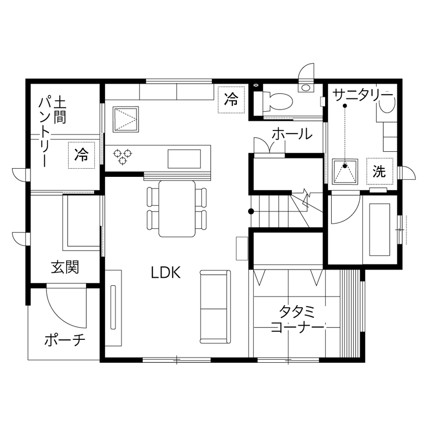 クレバリーホーム 家族が自然に集まる「センターリビング」の家の間取り図（4LDK）1階
