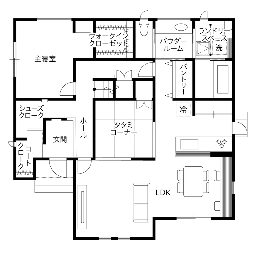 クレバリーホーム 外観もインテリアも、細部まで二人の感性を反映させたこだわりの住まいの間取り図（4LDK）1階