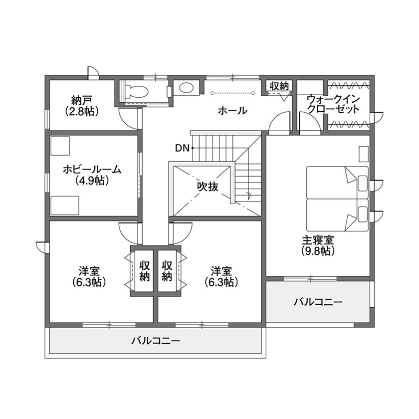 クレバリーホーム 【2000万円～2499万円／回遊動線／間取図有】使い勝手と好きなデザインを両立した大満足のマイホームの間取り図（4LDK）2階