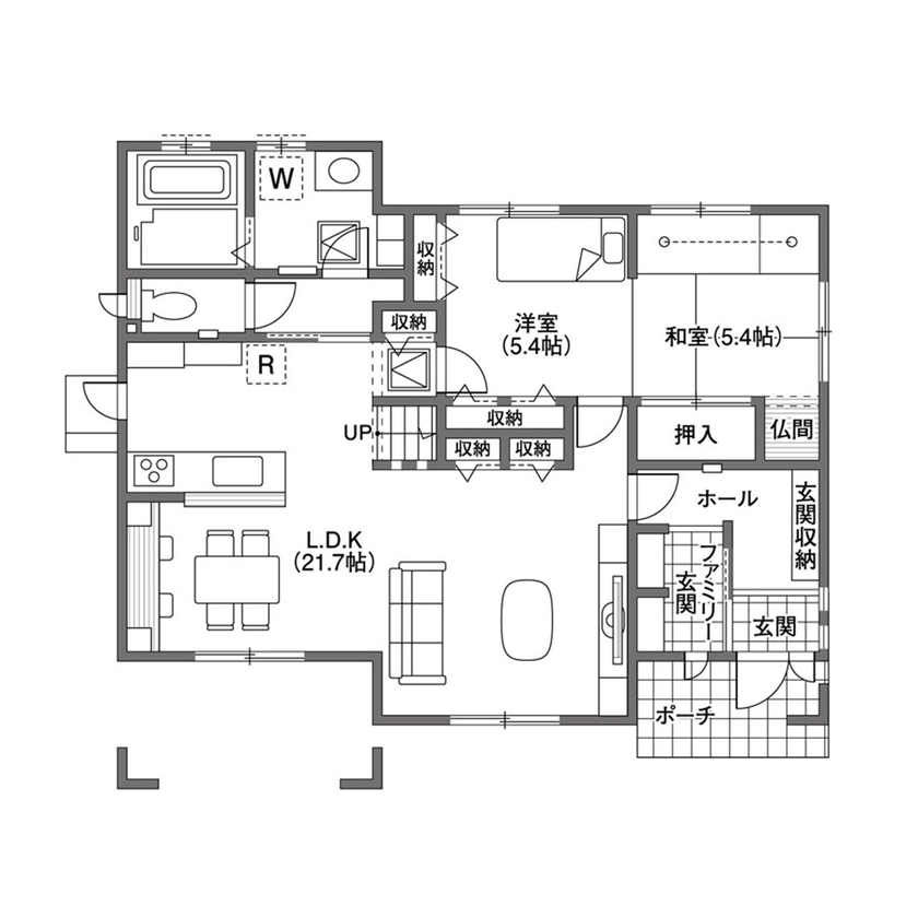 クレバリーホーム 【2000万円～2499万円／収納充実／間取図有】総タイルの外観と適切な収納計画で叶えた理想の住まいの間取り図（5K以上）1階