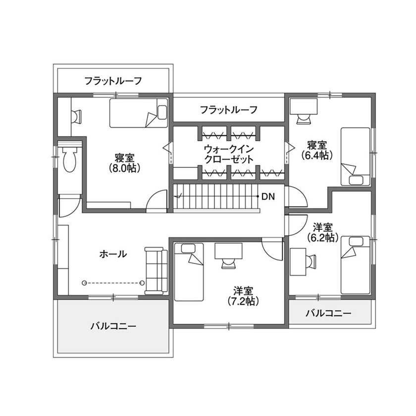 クレバリーホーム 【2000万円～2499万円／収納充実／間取図有】総タイルの外観と適切な収納計画で叶えた理想の住まいの間取り図（5K以上）2階