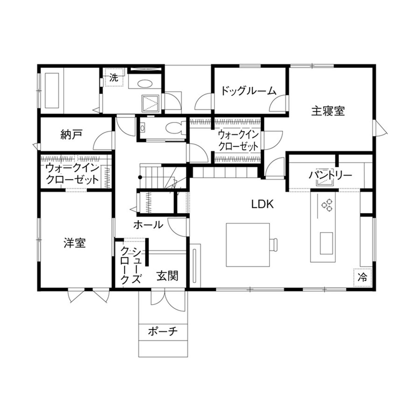 クレバリーホーム 【2500万円～2999万円／収納充実／ドッグルーム／間取図有】4世代の家族と３匹の愛犬が快適に暮らせる家の間取り図（5K以上）1階