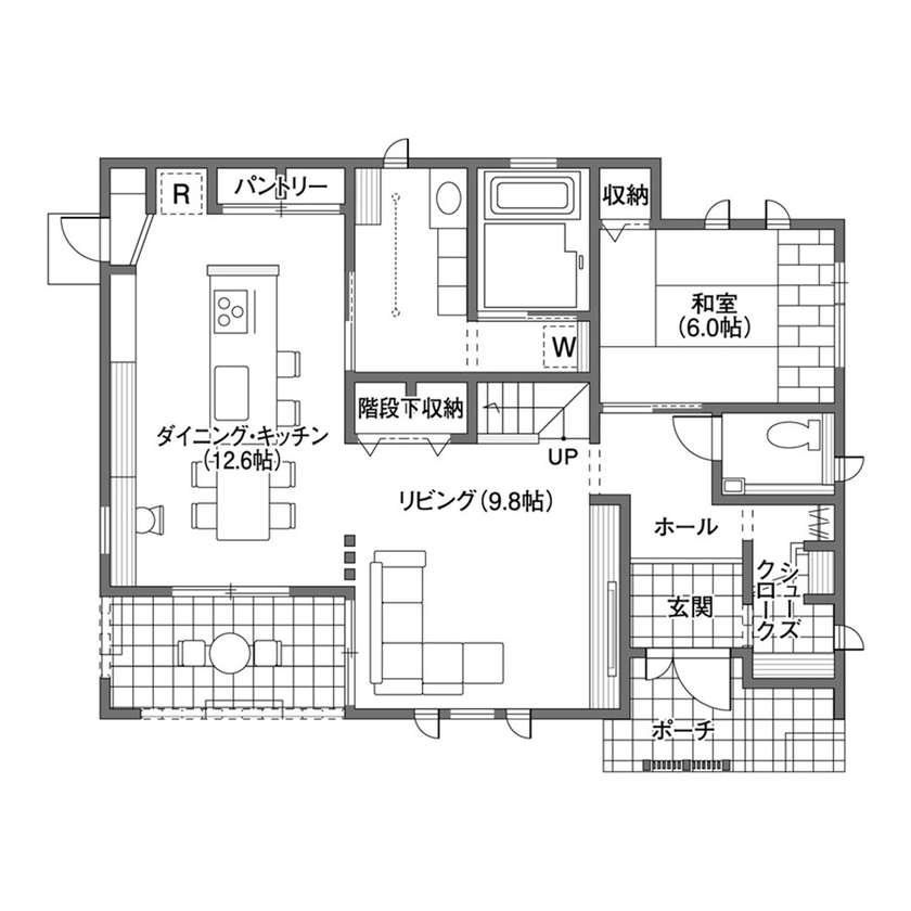 クレバリーホーム 【3000～3499万円／吹き抜け／間取図有】モデルハウスをイメージした、上質なゆとりを感じさせる住まいの間取り図（4LDK）1階