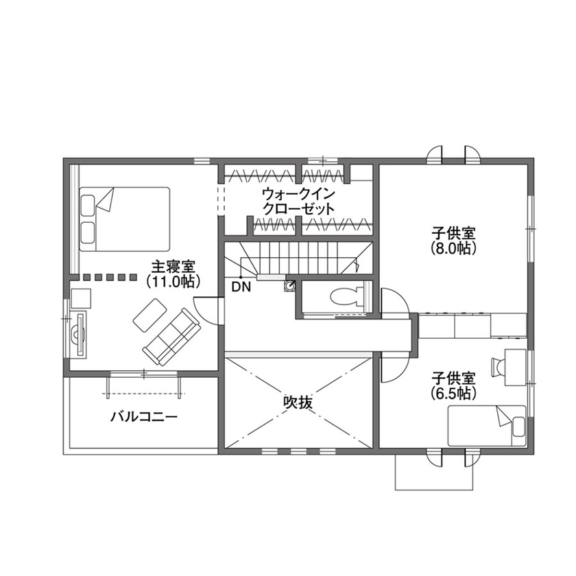 クレバリーホーム 【3000～3499万円／吹き抜け／間取図有】モデルハウスをイメージした、上質なゆとりを感じさせる住まいの間取り図（4LDK）2階