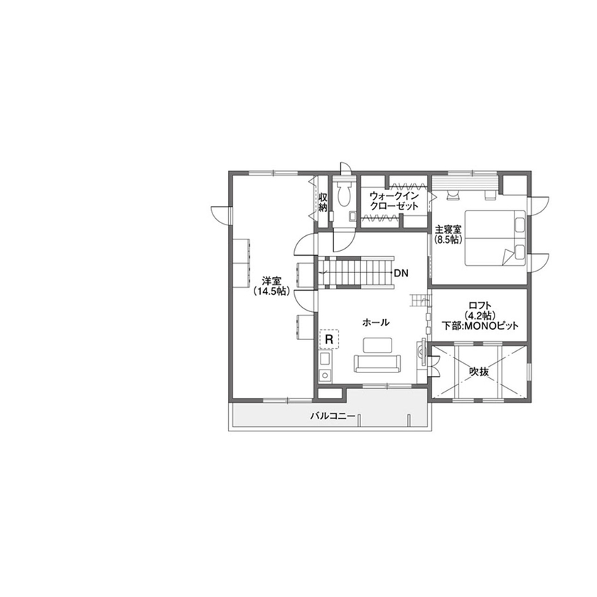 クレバリーホーム 【3000～3500万円／吹き抜け／間取図有】個々の時間も団らんの時間も、みんなが快適に暮らせる3世帯住宅の間取り図（5K以上）2階