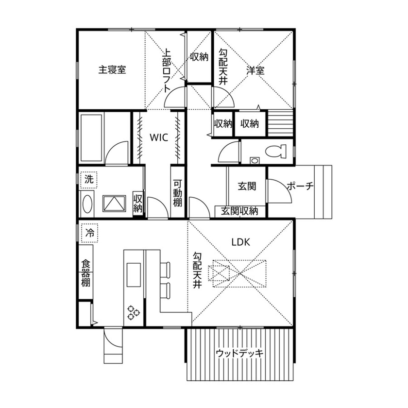 クレバリーホーム 【1500～1999万円／平屋／家事ラク／間取図有】末永く快適に暮らすための工夫を詰め込んだ平屋の住まいの間取り図（2LDK）1階