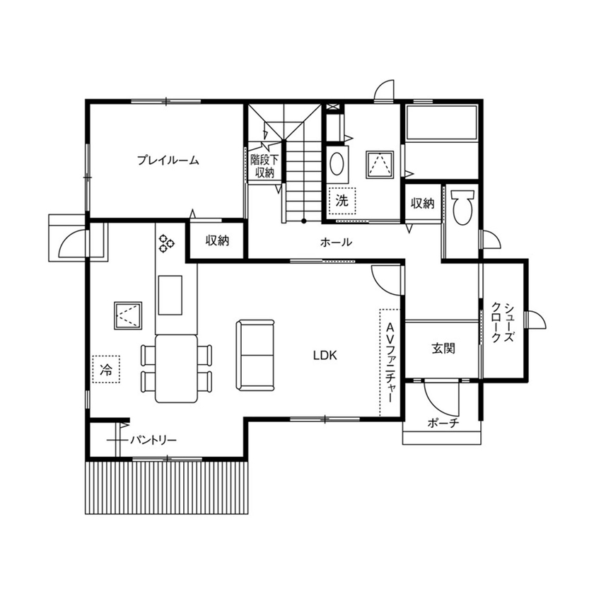 クレバリーホーム 【2000～2499万円／家事ラク／間取図有】将来の家族構成の変化にも対応する空間や収納計画が光る住まいの間取り図（5LDK）1階