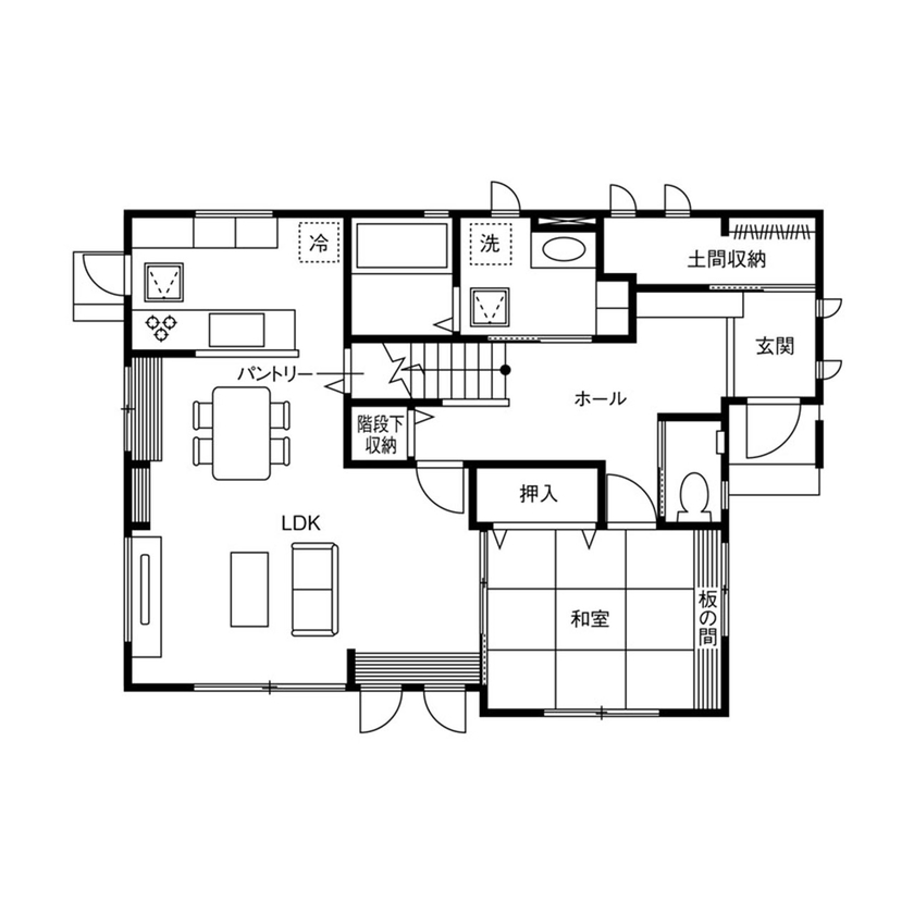 クレバリーホーム 【3000～3499万円／スクラッチブリックタイル／間取図有】上質な住まいで心地よい毎日を楽しむ家の間取り図（3LDK）1階