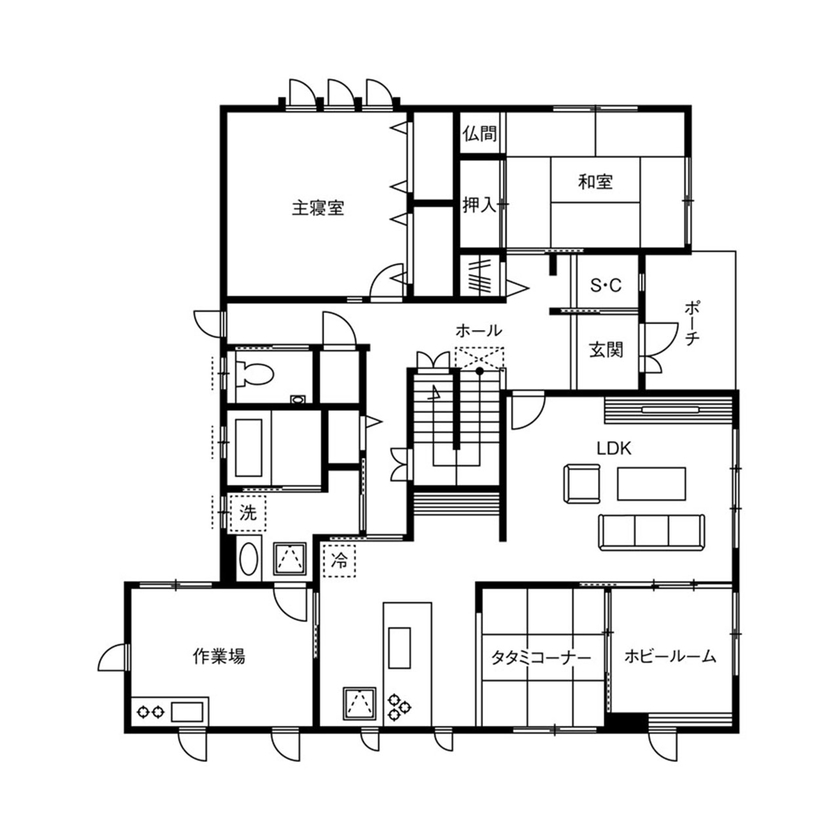 クレバリーホーム 【4000万円台／高耐震・高耐久／二世帯／家事がラク／間取図有】漁師のこだわりを形にしたハイグレードな家の間取り図（5K以上）1階