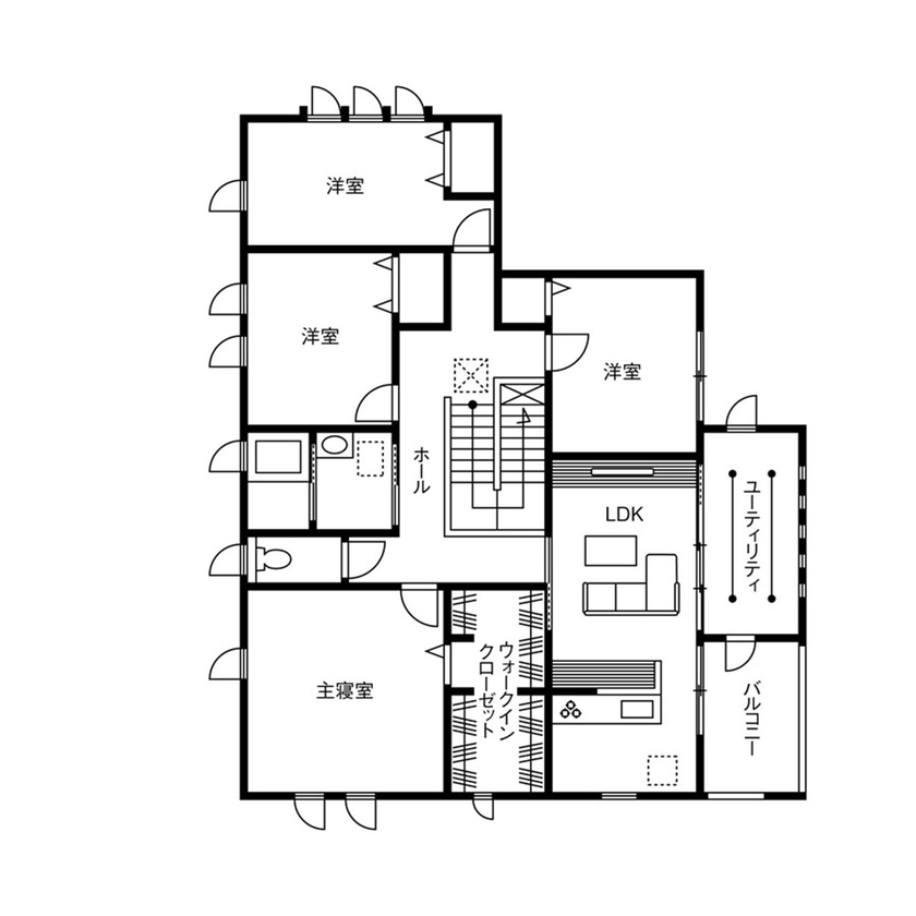 クレバリーホーム 【4000万円台／高耐震・高耐久／二世帯／家事がラク／間取図有】漁師のこだわりを形にしたハイグレードな家の間取り図（5K以上）2階