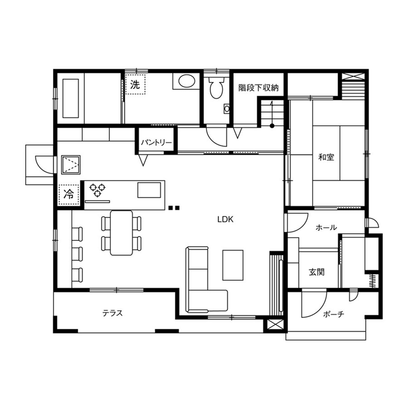 クレバリーホーム 【2000万円～2499万円／充実収納／家事がラク／間取図有】30帖超えの「LDK＋和室」でのびのび子育ての間取り図（4LDK）1階