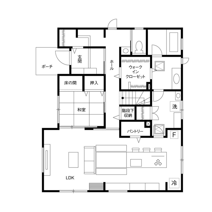 クレバリーホーム 【家事動線／高気密・高断熱／太陽光／間取図有】家事を楽に、寛ぎも大切に。暮らしのコストも安心な住まいの間取り図（5LDK）1階