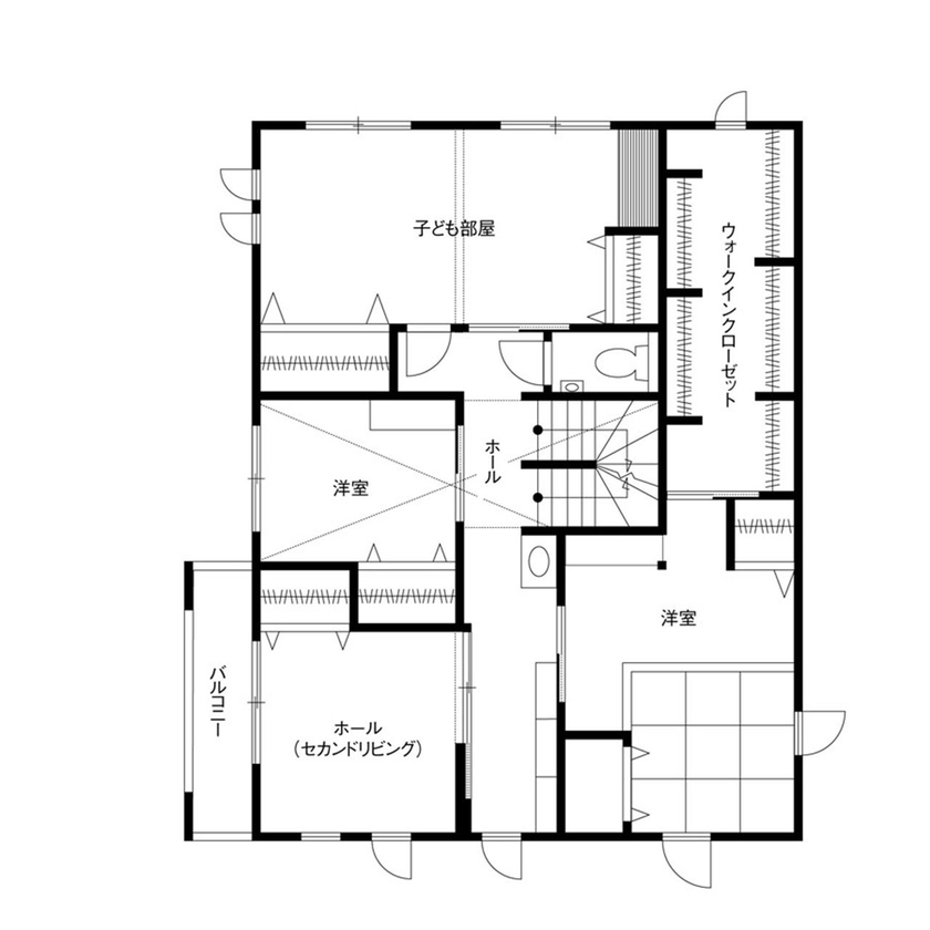 クレバリーホーム 【家事動線／高気密・高断熱／太陽光／間取図有】家事を楽に、寛ぎも大切に。暮らしのコストも安心な住まいの間取り図（5LDK）2階