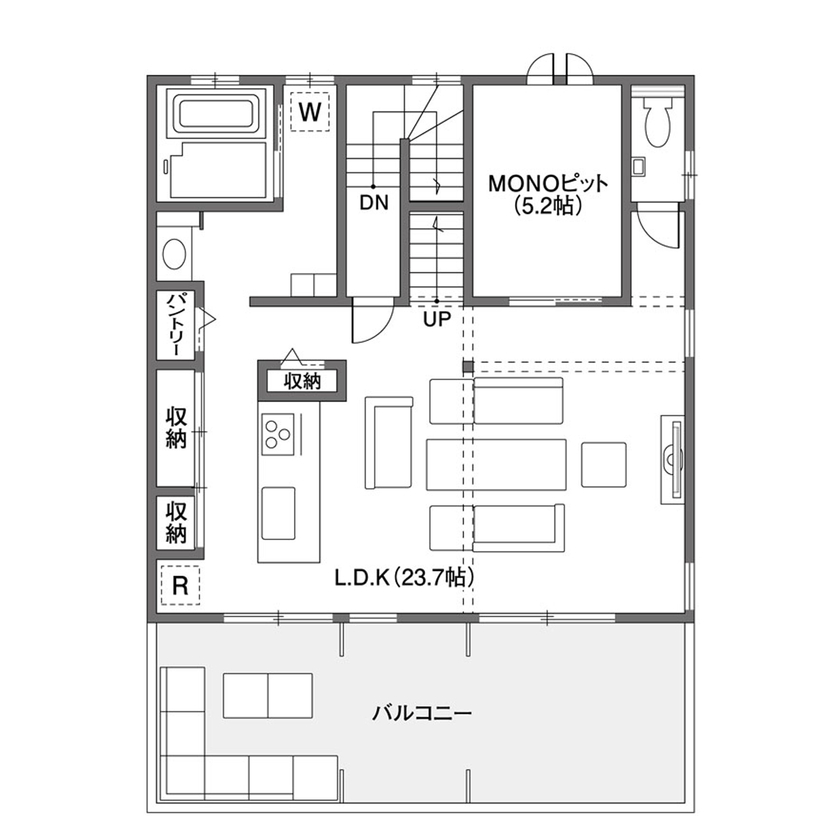 クレバリーホーム 【4000万円～4499万円／ガレージ／間取図有】「これぞ、大人の住処」。インナーガレージ＋2階リビングの家の間取り図（3LDK）2階