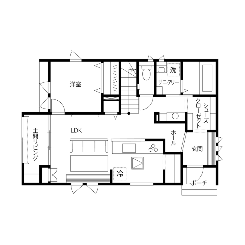 クレバリーホーム 【2500万円～2999万円／土間／家事動線／収納充実／間取図有】1階と2階で異なる家族団欒のスタイルを楽しむの間取り図（5K以上）1階