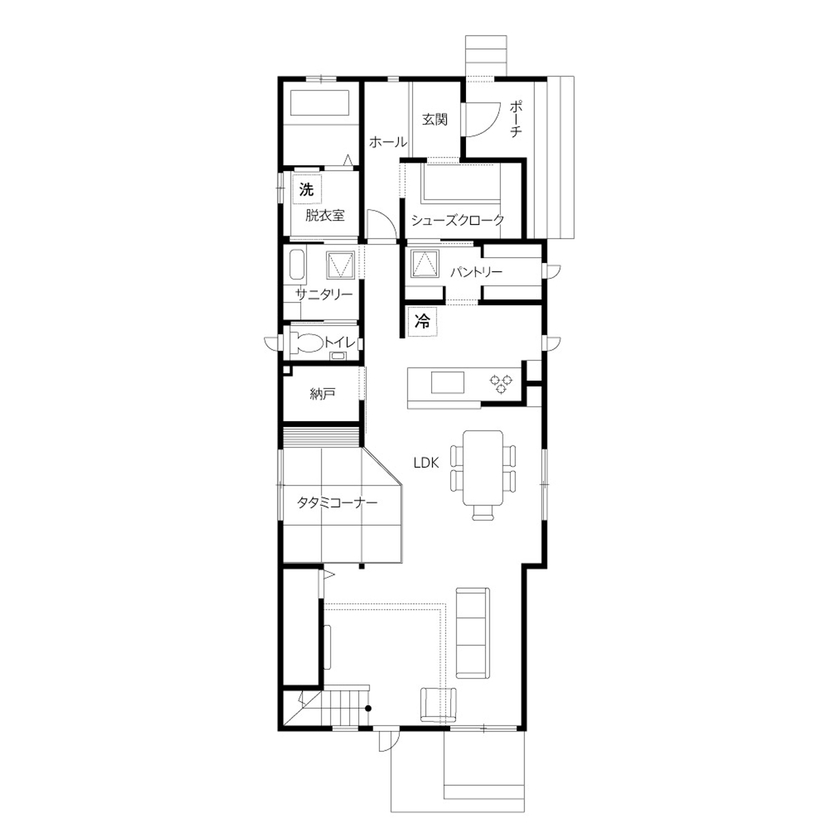 クレバリーホーム 【2500万円～2999万円／吹抜／収納充実／間取図有】吹き抜けの開放的なリビングに、家族が自然に集う住まいの間取り図（3LDK）1階