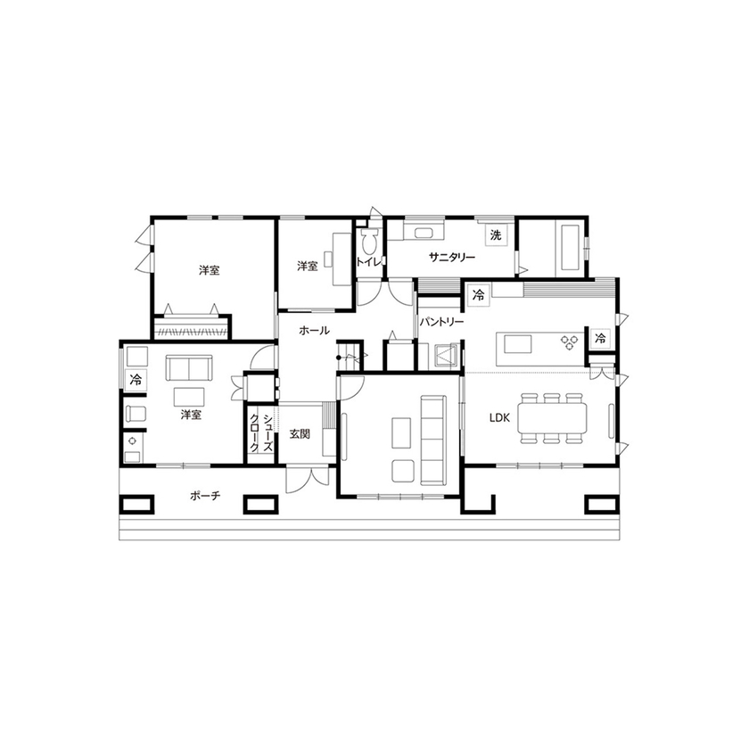 クレバリーホーム 【4000万円台／二世帯／収納充実／家事動線／間取図有】世代間がふれあう、程よい距離感の二世帯住宅の間取り図（5K以上）1階