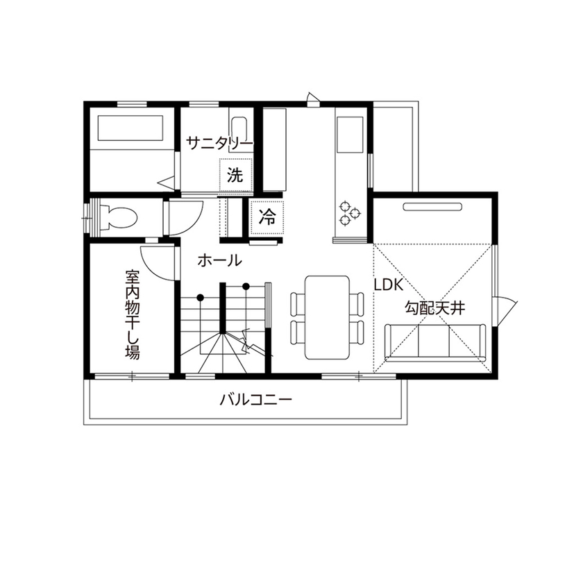 クレバリーホーム 【2000万円～2499万円／2階リビング／間取図有】デザインテーマはヨーロッパ。暮らしやすい機能性も魅力の間取り図（3LDK＋小屋裏）2階