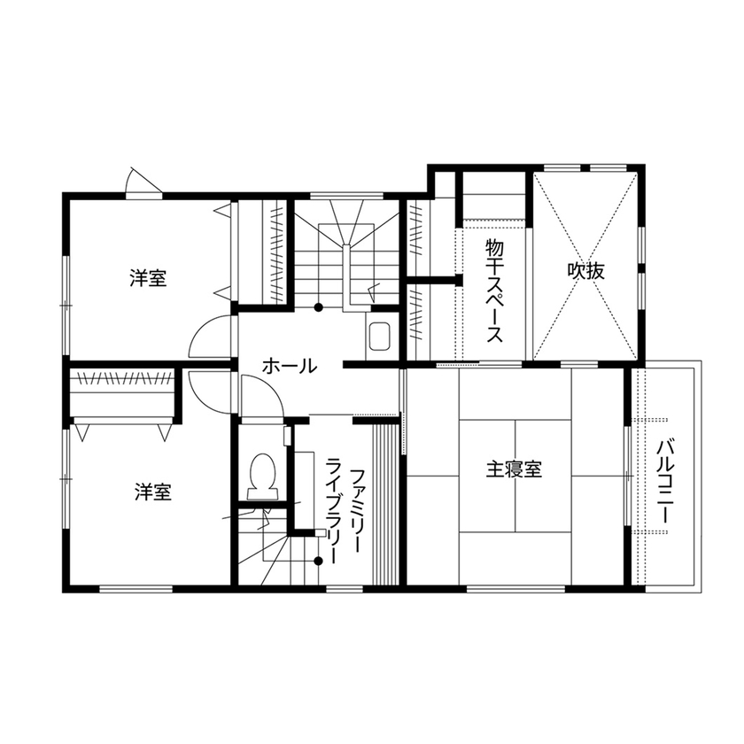 クレバリーホーム 【2500万円～2999万円／吹抜けリビング／間取図有】大きな窓から四季を伝える借景が暮らしに彩りを添える家の間取り図（4LDK＋小屋裏）2階