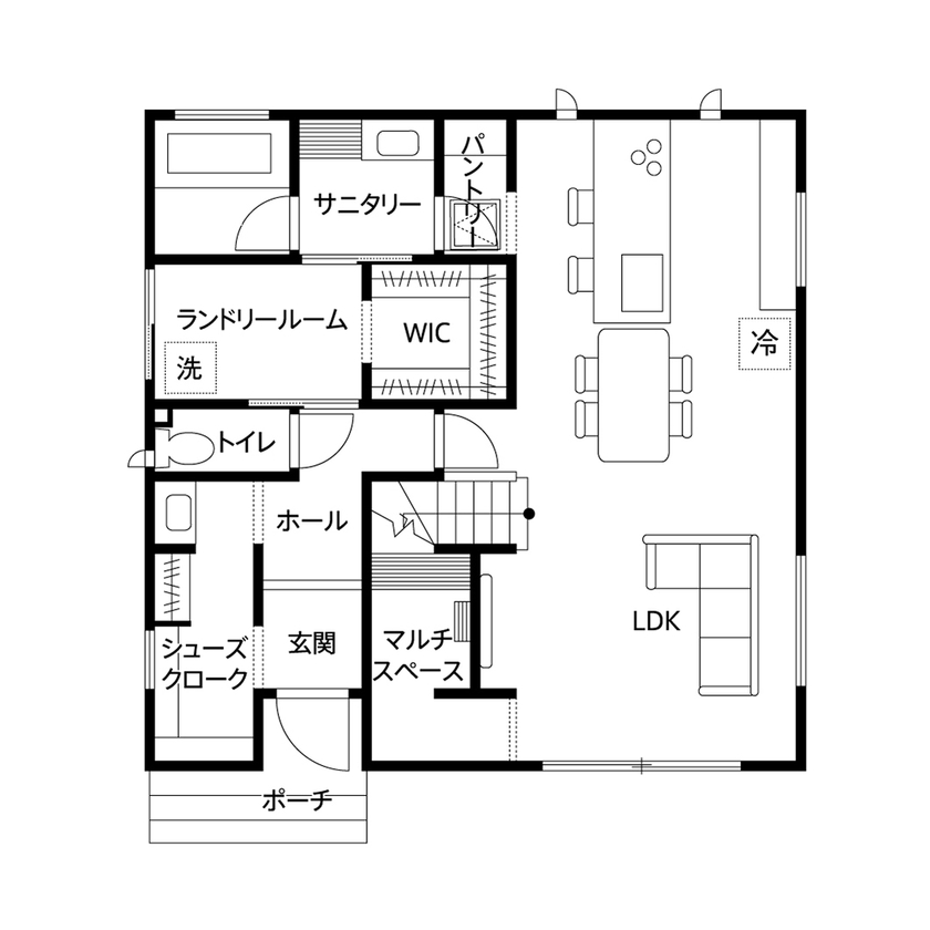 クレバリーホーム 【2000万円～2499万円／スキップフロア／間取図有】子育てしやすく家事ラクも実現。暮らしの質を高める家の間取り図（3LDK＋タタミコーナー）1階