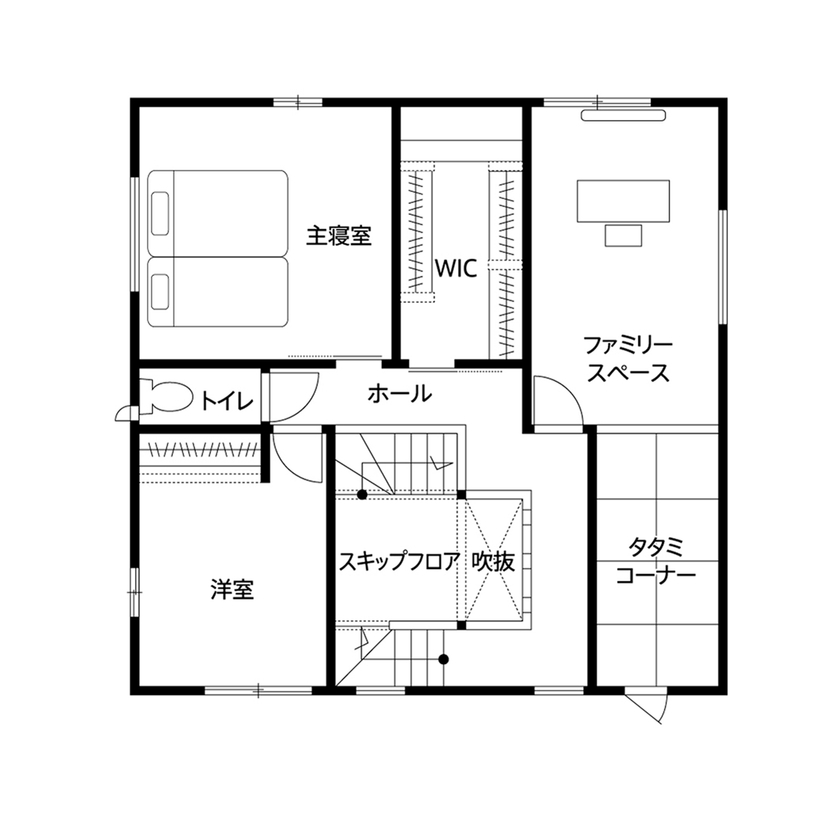クレバリーホーム 【2000万円～2499万円／スキップフロア／間取図有】子育てしやすく家事ラクも実現。暮らしの質を高める家の間取り図（3LDK＋タタミコーナー）2階