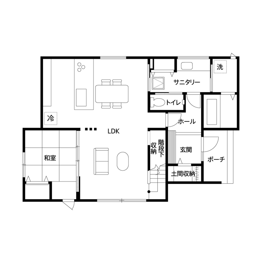 クレバリーホーム 【2000万円～2499万円／家事動線／間取図有】家族が心地よい距離感で過ごすLDK。平屋のように暮らせる家の間取り図（4LDK）1階