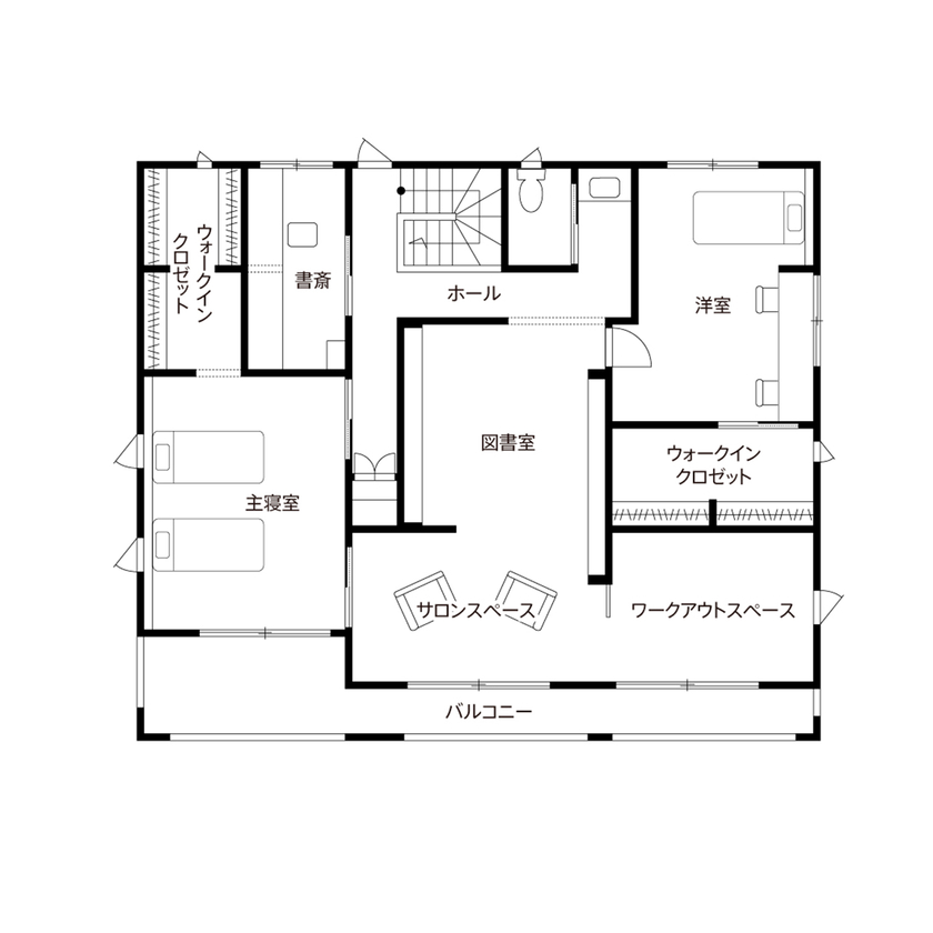 クレバリーホーム 【4000万円～／趣味／間取図有】図書室や書斎など趣味空間も充実。豊かな時間が流れるスマートホームの間取り図（3LDK＋図書室）2階