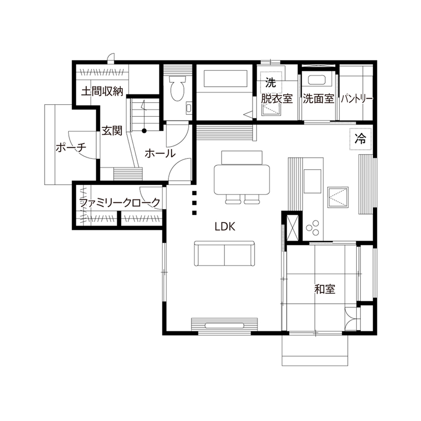 クレバリーホーム 【2500万円～2999万円／家事子育て動線／収納／間取図有】家族が長く安心・快適に暮らす、工夫がつまった家の間取り図（4LDK＋書斎）1階