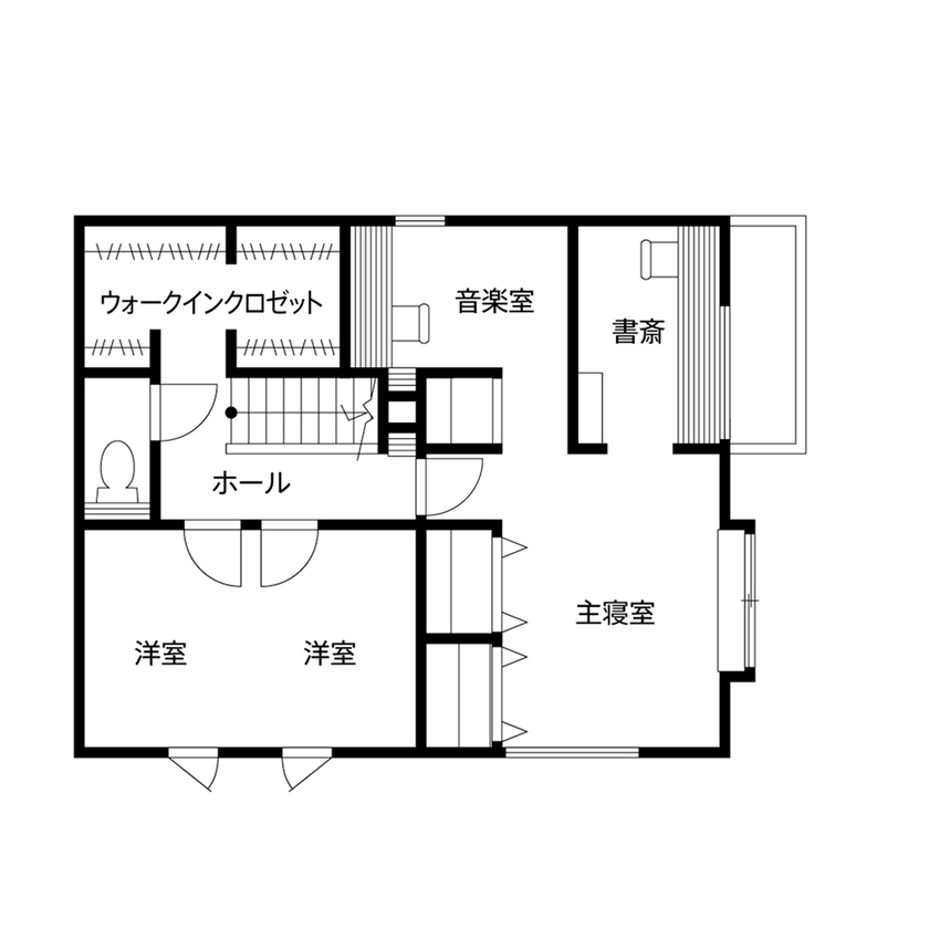 クレバリーホーム 【2000万円～2499万円／趣味／間取図有】音楽室・書斎・裁縫スペースで一人の時間も充実。心豊かに暮らす家の間取り図（3LDK＋音楽室＋書斎）2階