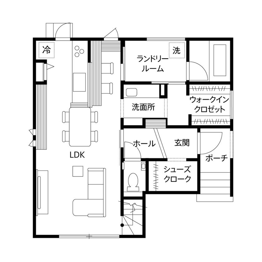 クレバリーホーム 【2500万円～2999万円／回遊動線／間取図有】家族団らんも、個々の時間も大切に。暮らしやすさがつまった家の間取り図（4LDK＋納戸）1階