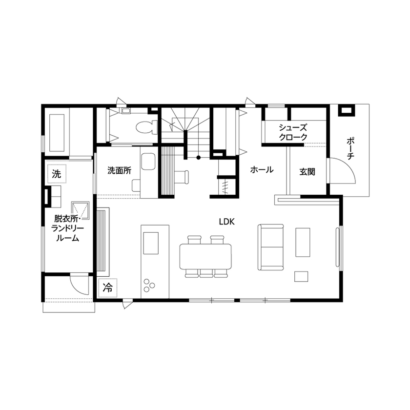 クレバリーホーム 【3000万円～3499万円／オープンLDK／間取図有】キッチンを中心に家族が集う家。共働き夫婦の工夫も満載の間取り図（4LDK）1階