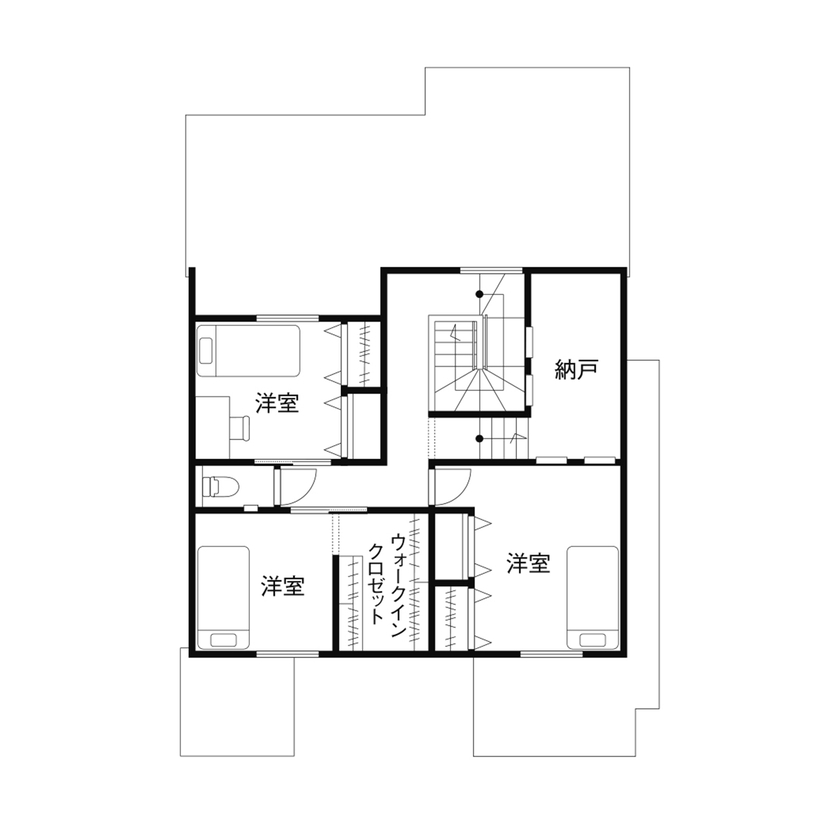 クレバリーホーム 【4000万円～／中2階／テラス／間取図】家族が心地よい距離感でくつろげる、完全同居型の二世帯住宅の間取り図（5LDK＋中2階）2階