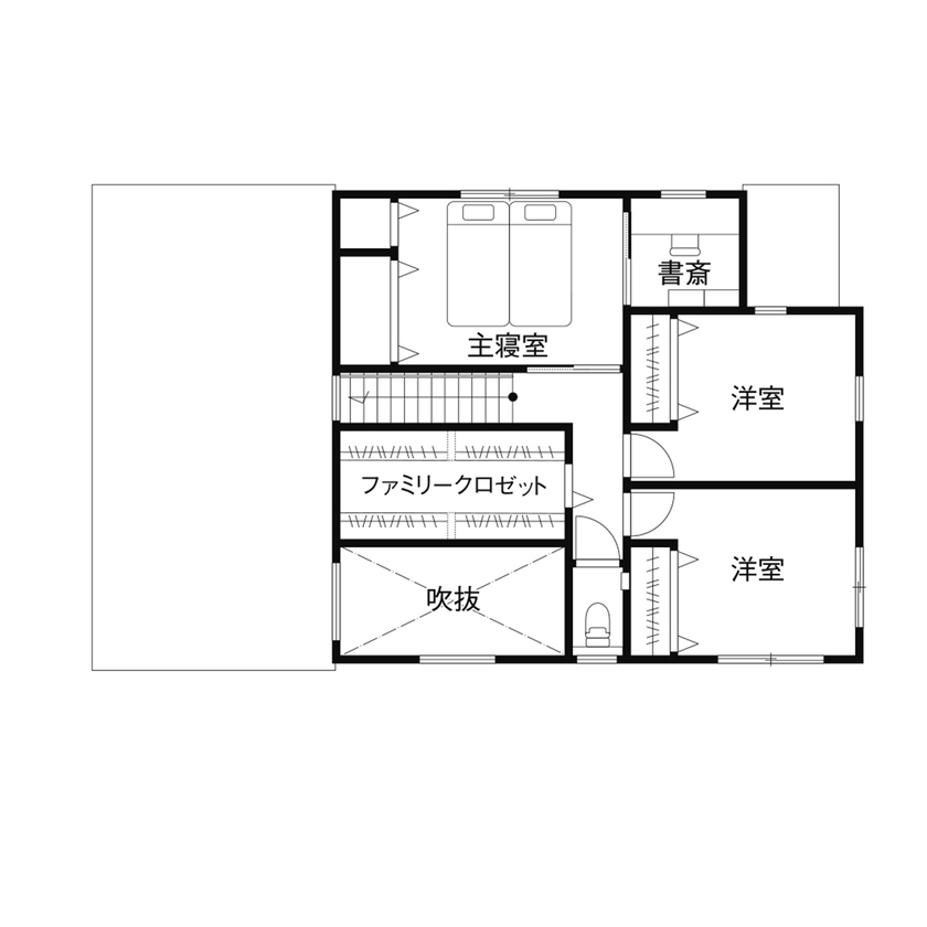 クレバリーホーム 【3500万円～3999万円／吹抜け／ペット／間取図】タイルならではの白が美しい。愛犬と暮らす高断熱の家の間取り図（4LDK＋書斎）2階