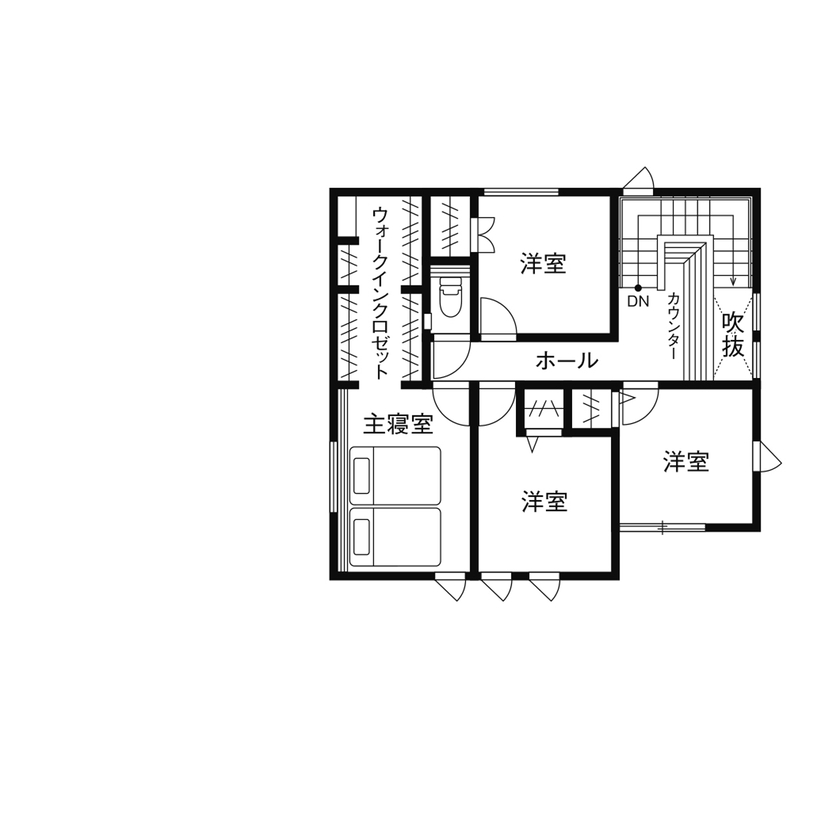 クレバリーホーム 【3000万円～3499万円／ガレージ／間取図】四季の景色が心を豊かに。自然を身近に感じ、家族時間を楽しむ家の間取り図（4LDK＋タタミコーナー）2階