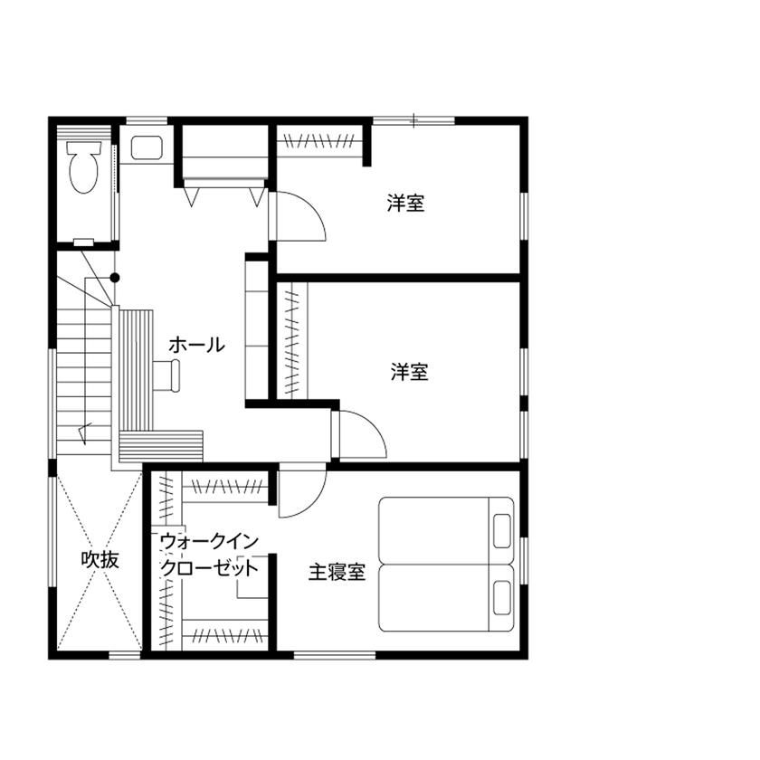 クレバリーホーム 【2500万円～2999万円／吹抜け／家事動線／間取図】ストレスフリーな暮らしを叶えたカフェライクな住まいの間取り図（4LDK）2階