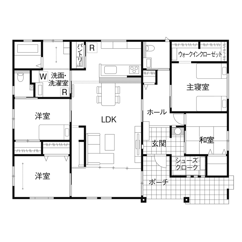 クレバリーホーム 【3500万円～3999万円／平屋／間取図】空調設備にこだわり年中快適。住まいのプロが手掛けた平屋の間取り図（4LDK）1階