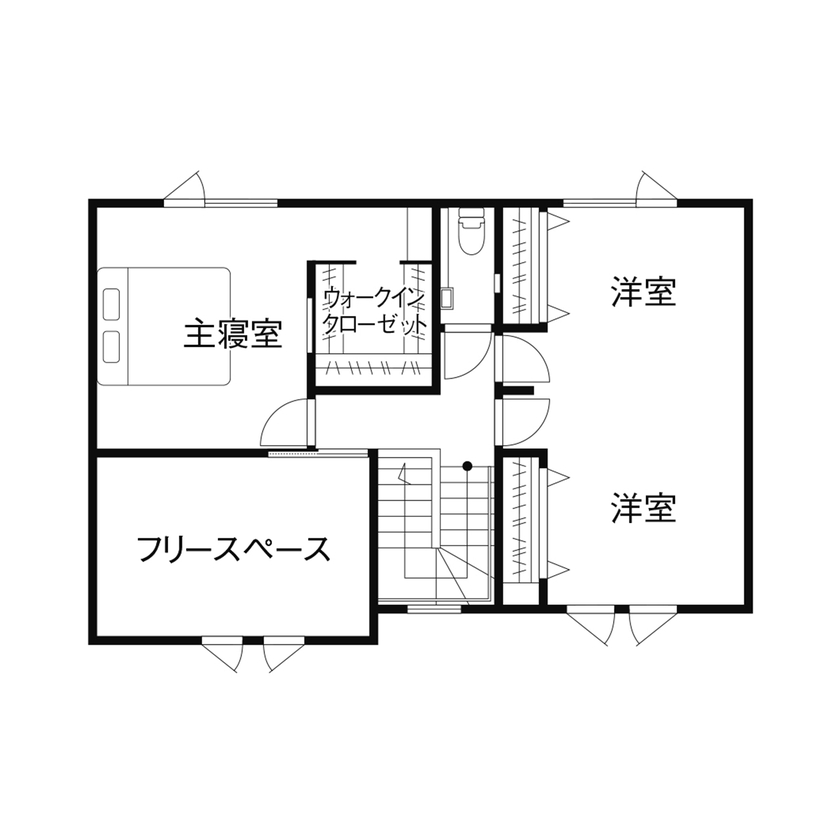 クレバリーホーム 【3500～3999万円／共働き／間取図】黒×木目調のタイルに風格が漂う、スタイリッシュなボックス型の住まいの間取り図（3LDK＋WIC）2階