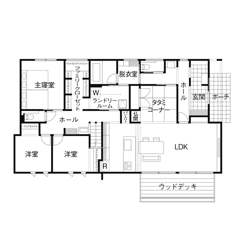 クレバリーホーム 【2000～2499万円／平屋／間取図】性能も間取りも設備も“100点”。充実の標準仕様で理想を形にした家の間取り図（3LDK＋小屋裏）1階