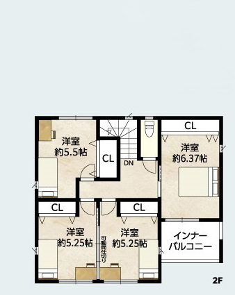御浜住宅グループ（御浜建設） 枚方市｜2000万円台｜30坪台｜間取り図｜青空の下で家族だんらん。プライベートテラスのある家の間取り図（4LDK）2階