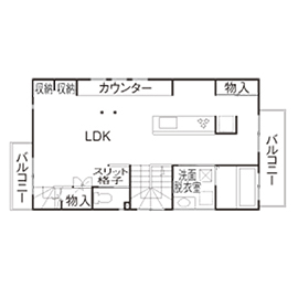 近藤建設 【1000万円台/30坪台/屋上/間取り図】斜線制限を利用した木目調の勾配天井。2階リビングにブランコのある家の間取り図（3LDK）2階