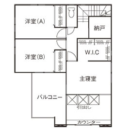 近藤建設 【1000万円台/30坪台/家事動線/間取り図】高天井で明るい北欧テイストのナチュラル内装と和モダン外観の家の間取り図（4LDK）2階