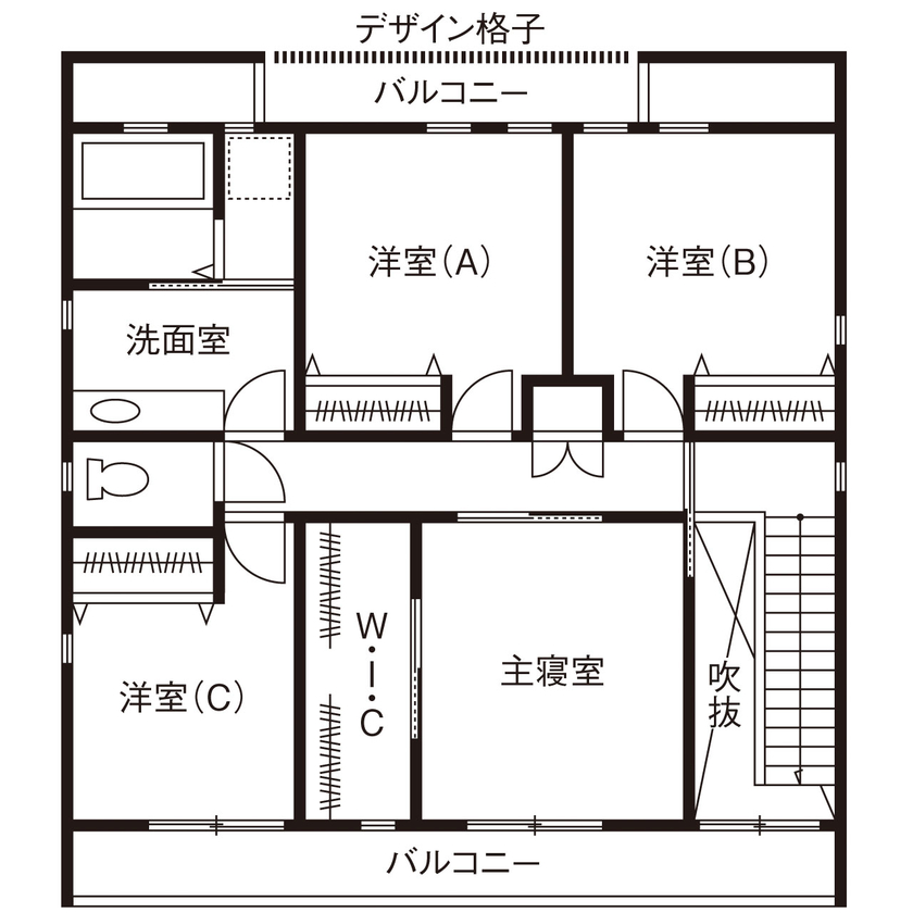 近藤建設 【3000万円/40坪台/吹き抜け/間取り図】生活感は2階に、家事動線にも配慮したアジアンリゾートテイストの家の間取り図（5LDK）2階