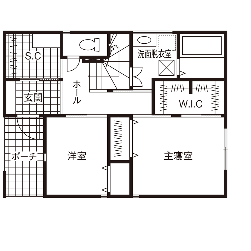 近藤建設 【2000万円台/30坪台/2階リビング/間取り図】オーバーハングな外観がスタイリッシュ。お店みたいな四角い家の間取り図（2LDK）1階