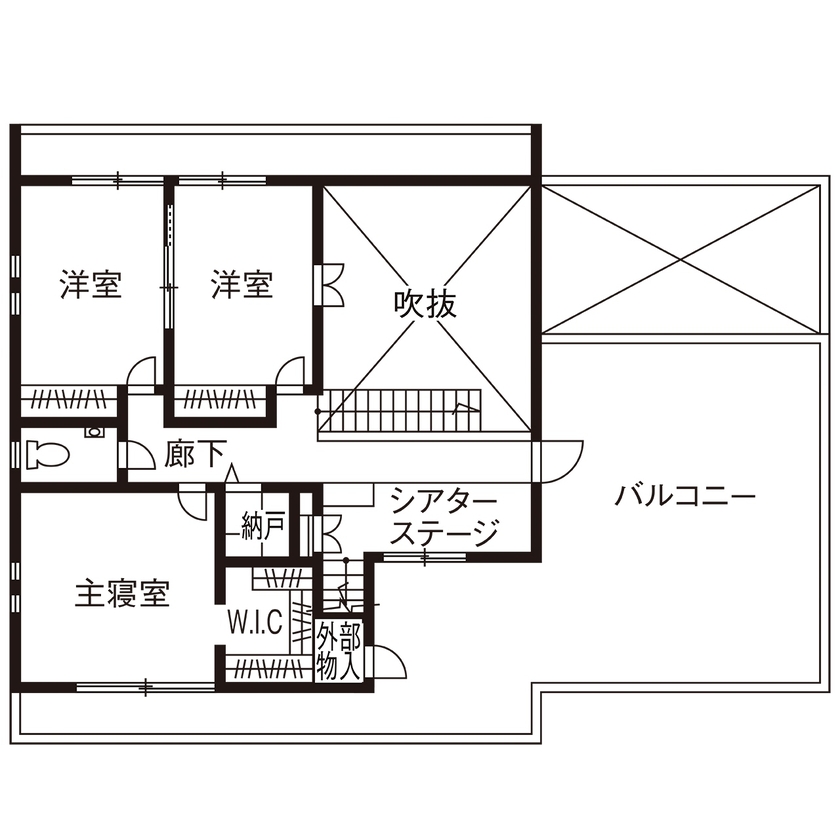 近藤建設 【4000万円～/50坪台/サウナ/シアター/車2台/間取り図】遊びと癒しが満載！スタイリッシュなガレージハウスの間取り図（3LDK）2階
