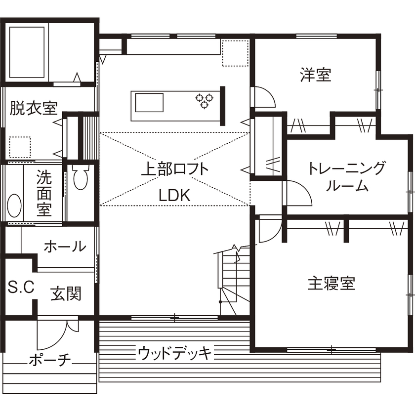 近藤建設 【平屋/2000万円台/30坪台/ロフト/間取り図】太陽光パネルを搭載した高気密・高断熱で快適なオール電化の家の間取り図（3LDK）1階