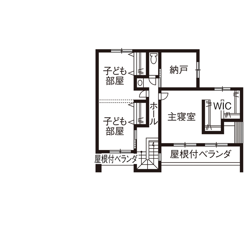 近藤建設 【3000万円台/60坪台/建て替え/間取り図】室内でつながる平屋と2階建て。程よい距離感が嬉しい二世帯住宅の間取り図（1LDK＋小屋裏＋2LDK）2階