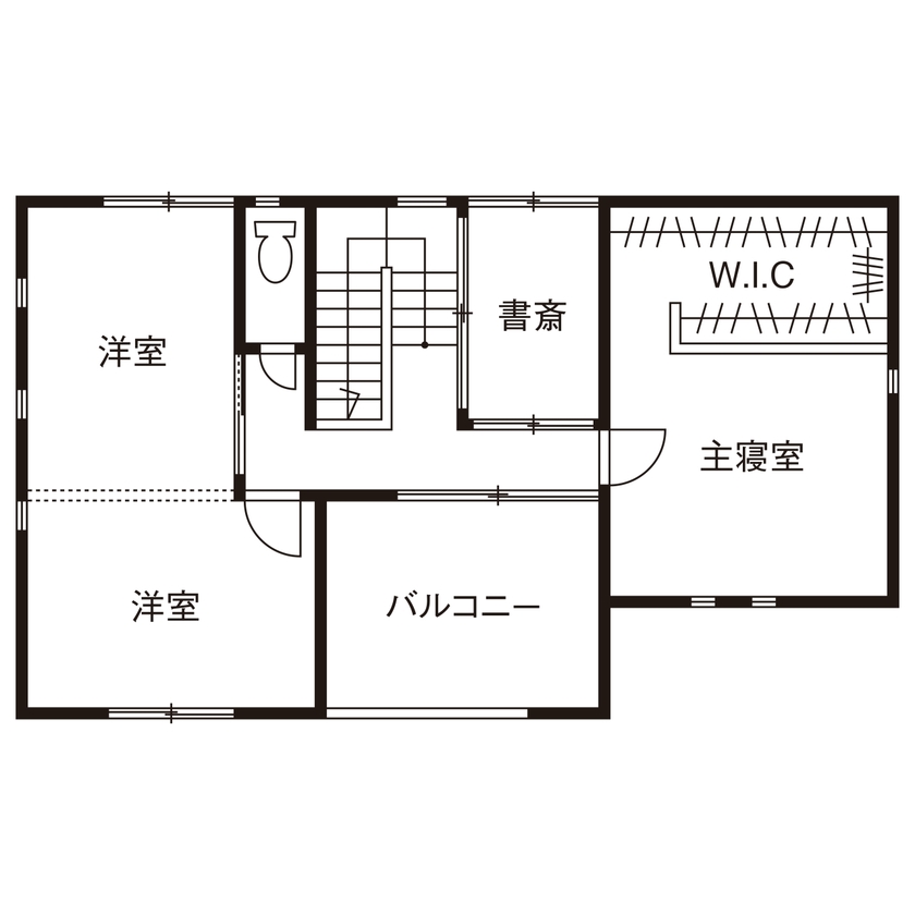 近藤建設 【1000万円台/30坪台/間取り図】白×木調の四角い外観、デザイン力とコスパにこだわった景色楽しむ高台の家の間取り図（3LDK＋書斎）2階