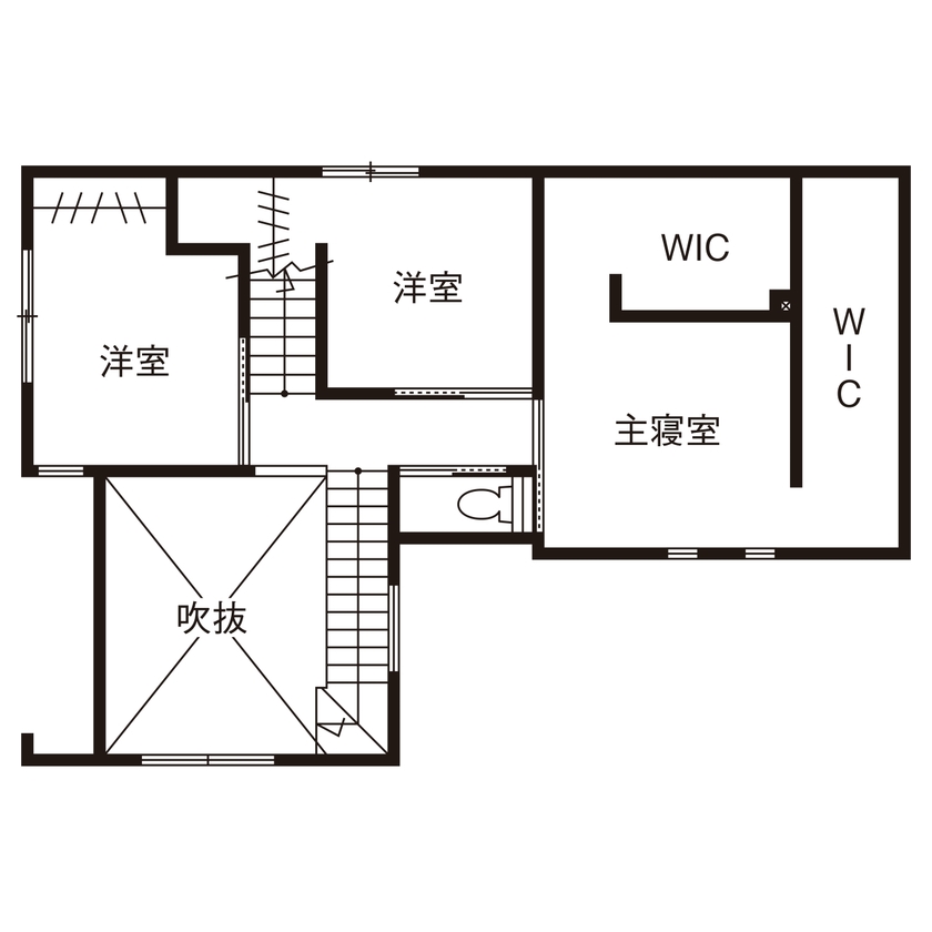 近藤建設 【2000万円台/30坪台/土間収納/屋上/間取り図】開放的な吹き抜けのおしゃれなブルックリンスタイルの家の間取り図（3LDK）2階